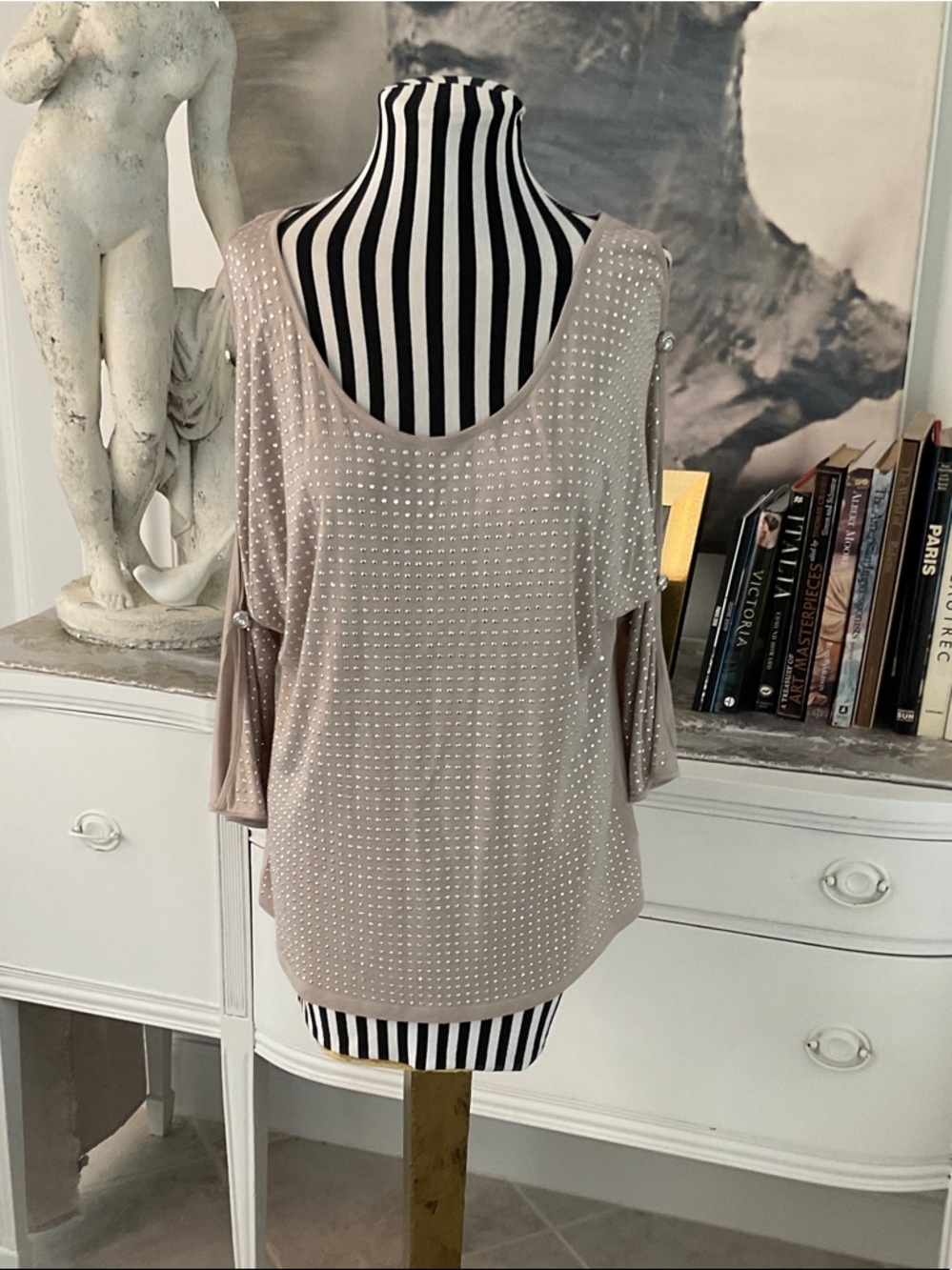 Inc Taupe Studded Cold-Shoulder Top